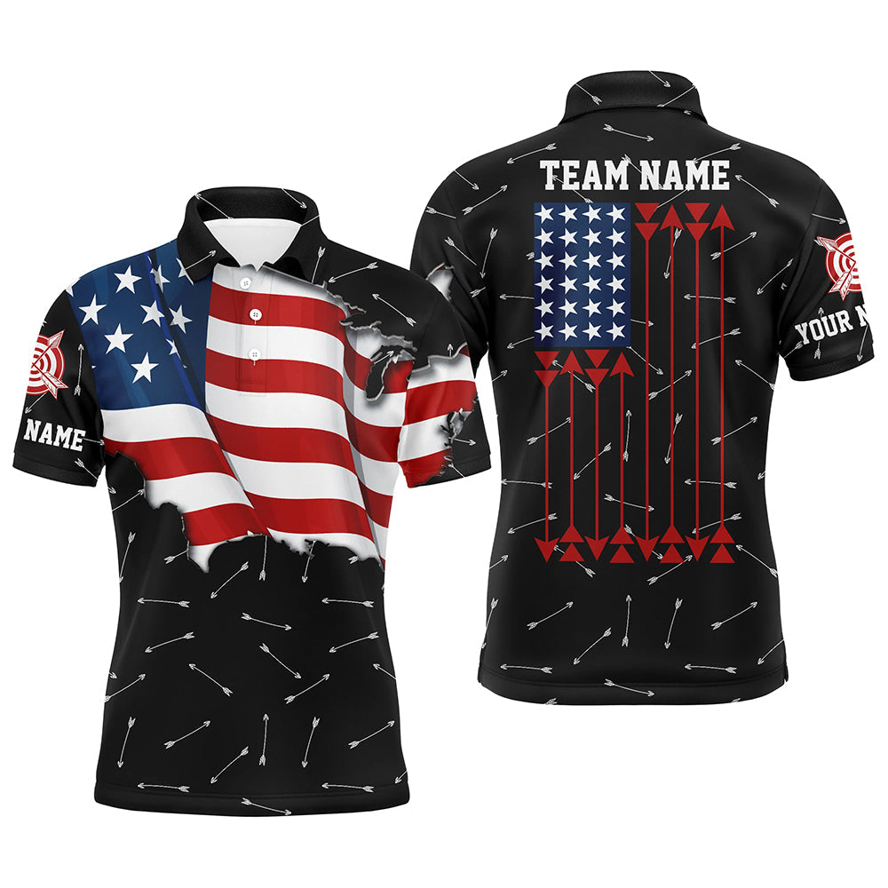 Personalized Patriotic USA Flag Archery Polo & Quarter-Zip Shirts Archery Team Uniform Shirts
