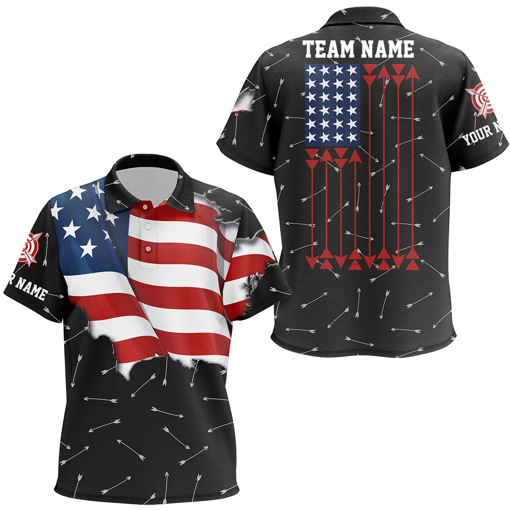 Personalized Patriotic USA Flag Archery Polo Shirts Archery Team Uniform Shirts