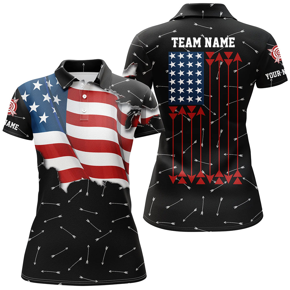 Personalized Patriotic USA Flag Archery Polo & Quarter-Zip Shirts Archery Team Uniform Shirts