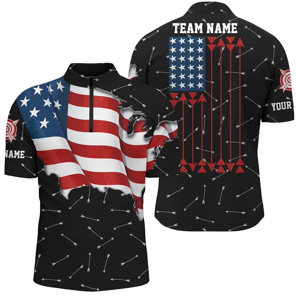 Personalized Patriotic USA Flag Archery Polo & Quarter-Zip Shirts Archery Team Uniform Shirts