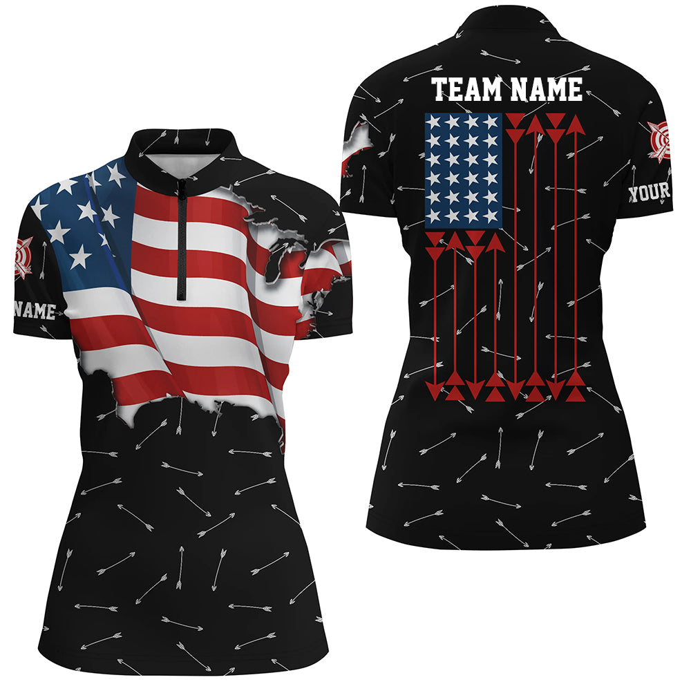 Personalized Patriotic USA Flag Archery Polo & Quarter-Zip Shirts Archery Team Uniform Shirts