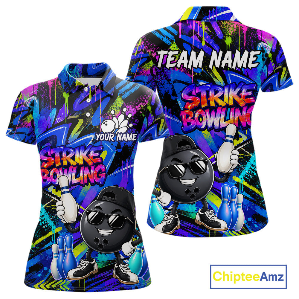 Funny Colorful Graffiti Pattern Bowling Shirts Custom Bowling Team Jersey Polo & 1/4 Zip