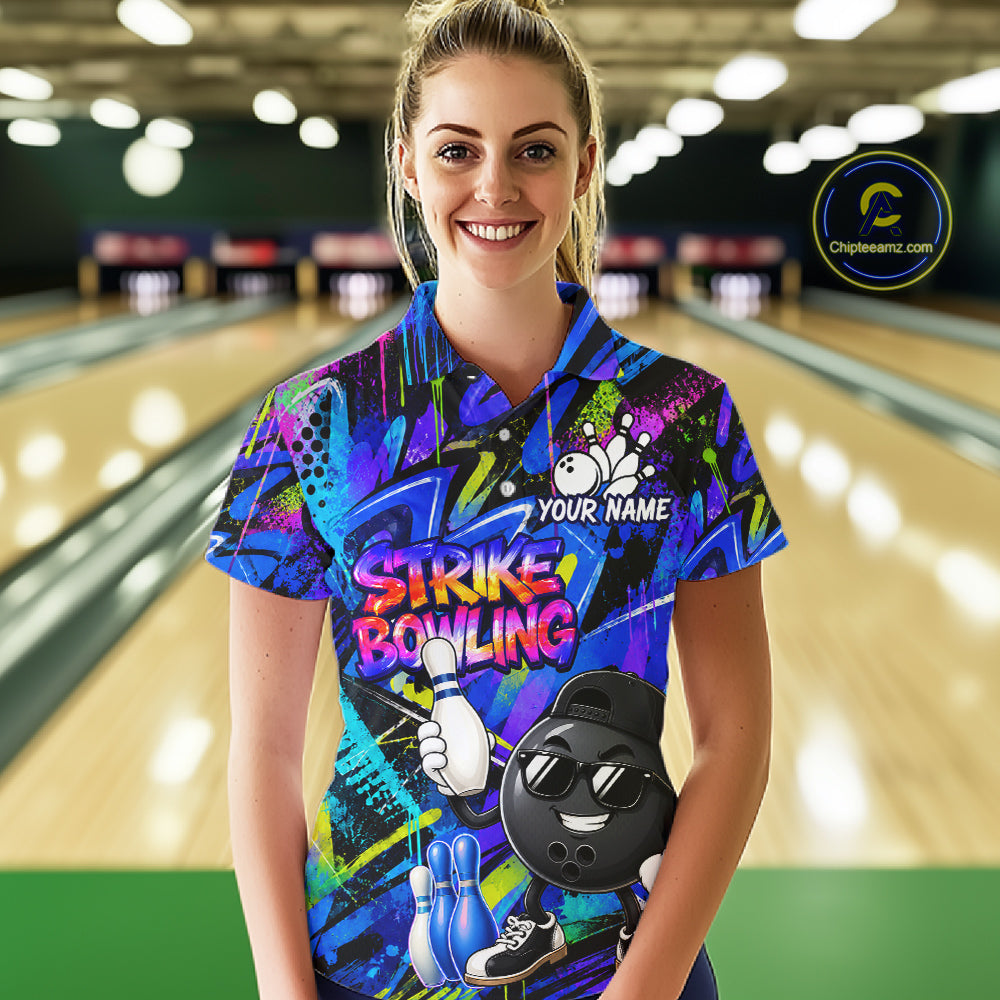 Funny Colorful Graffiti Pattern Bowling Shirts Custom Bowling Team Jersey Polo & 1/4 Zip
