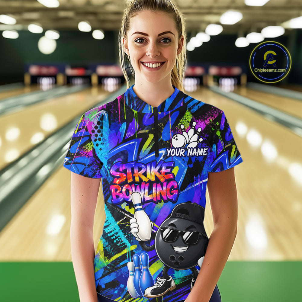 Funny Colorful Graffiti Pattern Bowling Shirts Custom Bowling Team Jersey Polo & 1/4 Zip