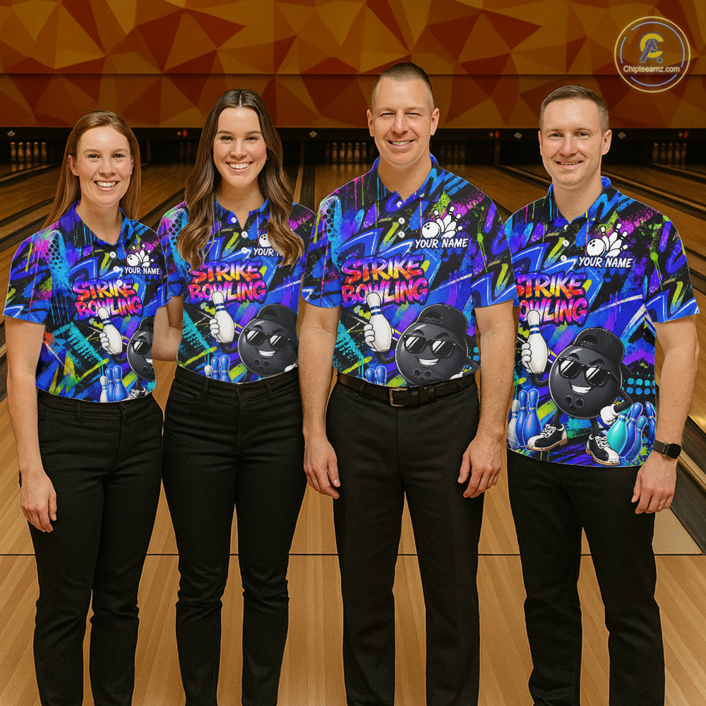 Funny Colorful Graffiti Pattern Bowling Shirts Custom Bowling Team Jersey Polo & 1/4 Zip