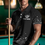 Custom 8 Ball Fire Black Grunge Billiard Shirts, Billiard Team Shirts Pool Jerseys