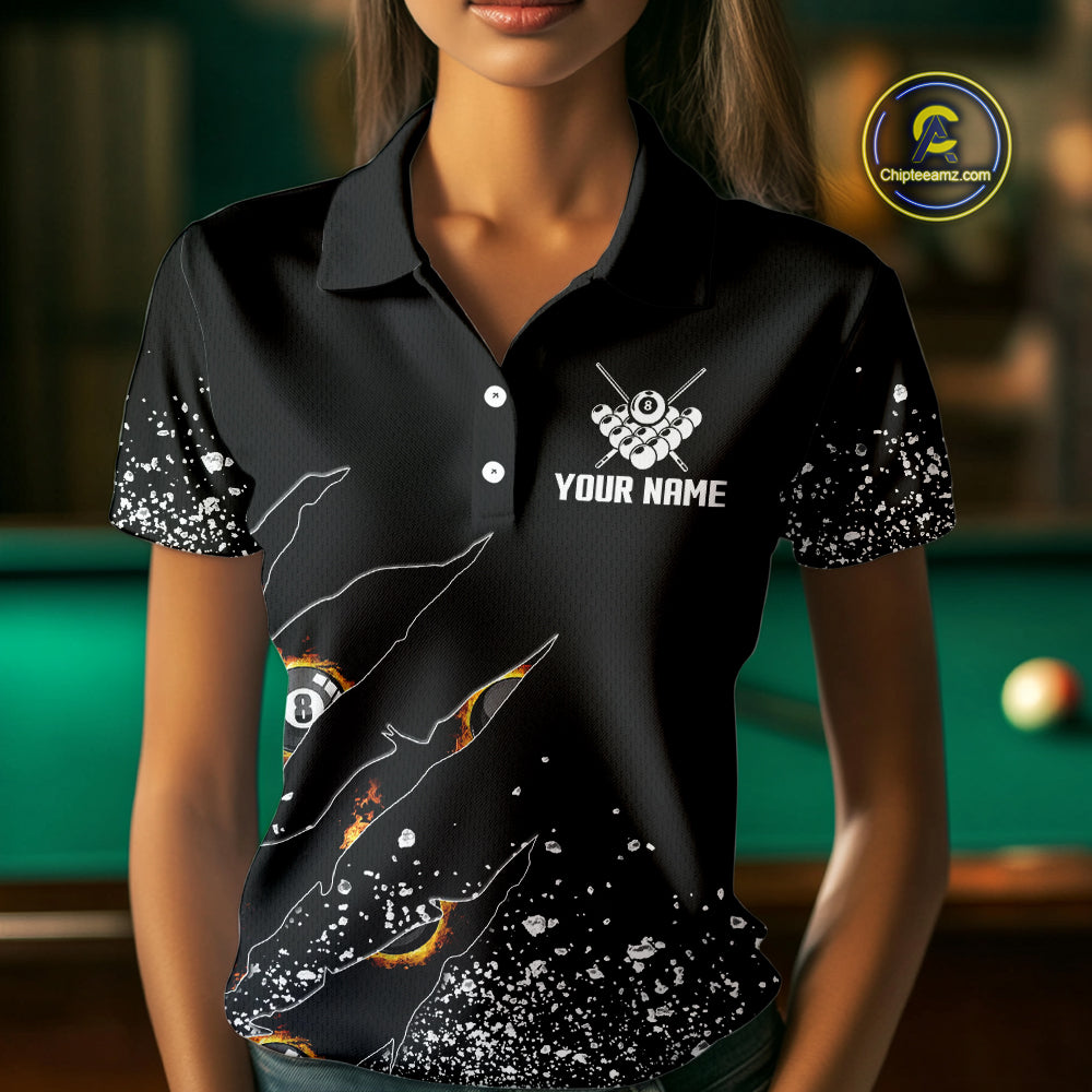 Custom 8 Ball Fire Black Grunge Billiard Shirts, Billiard Team Shirts Pool Jerseys