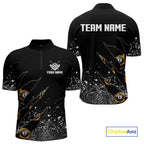 Custom 8 Ball Fire Black Grunge Billiard Shirts, Billiard Team Shirts Pool Jerseys