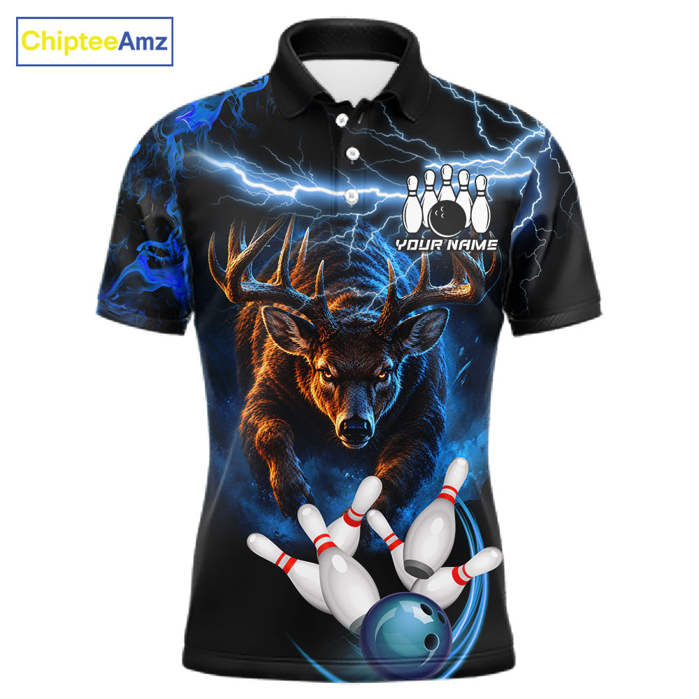 Personalized Blue Lightning Thunder Deer Bowling Shirts Custom Bowling League Team Jersey