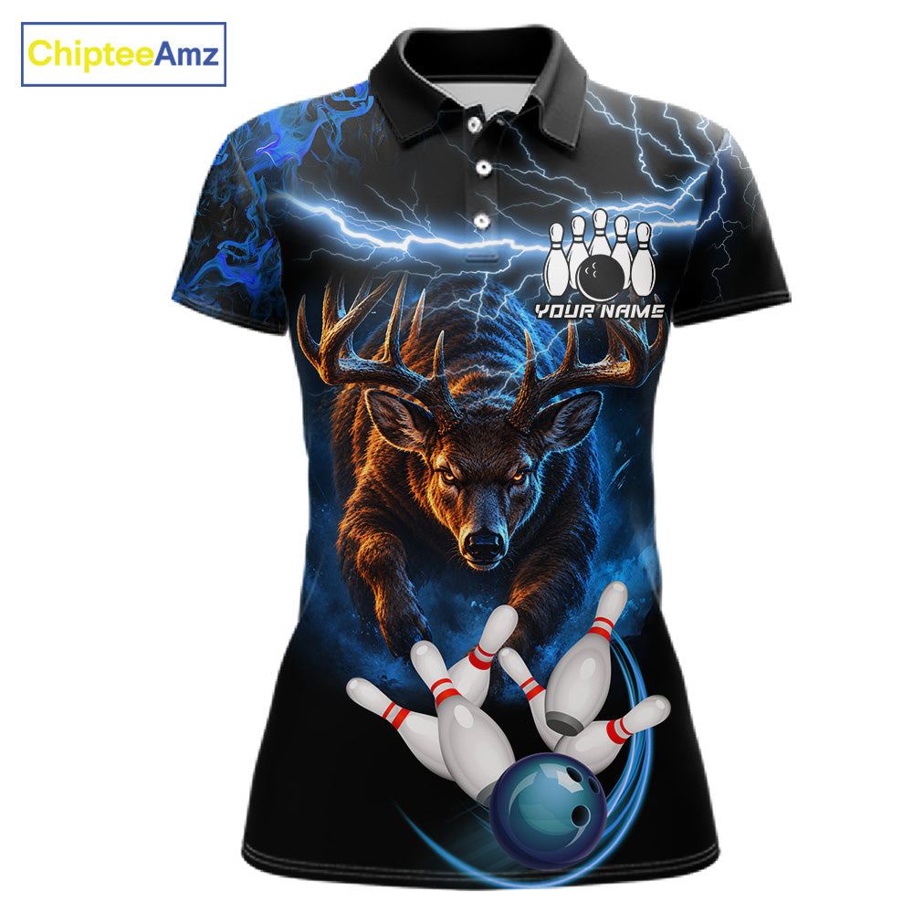 Personalized Blue Lightning Thunder Deer Bowling Shirts Custom Bowling League Team Jersey