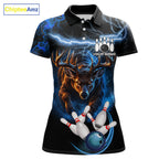 Personalized Blue Lightning Thunder Deer Bowling Shirts Custom Bowling League Team Jersey