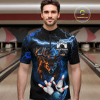 Personalized Blue Lightning Thunder Deer Bowling Shirts Custom Bowling League Team Jersey