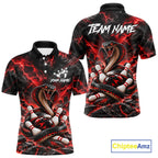Black And Red Custom Cobra Lightning Bowling Shirts, Bowling Team Jersey Polo & 1/4 Zip