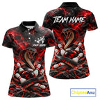 Black And Red Custom Cobra Lightning Bowling Shirts, Bowling Team Jersey Polo & 1/4 Zip