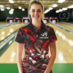 Black And Red Custom Cobra Lightning Bowling Shirts, Bowling Team Jersey Polo & 1/4 Zip