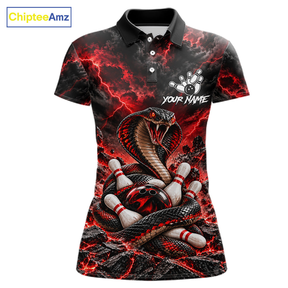 Black And Red Custom Cobra Lightning Bowling Shirts, Bowling Team Jersey Polo & 1/4 Zip