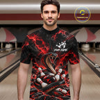 Black And Red Custom Cobra Lightning Bowling Shirts, Bowling Team Jersey Polo & 1/4 Zip