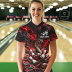 Black And Red Custom Cobra Lightning Bowling Shirts, Bowling Team Jersey Polo & 1/4 Zip
