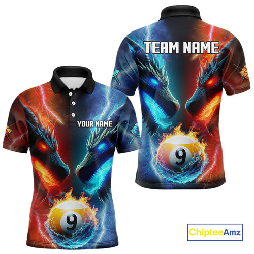 Blue And Orange Custom Dragon 9 Ball Pool Billiard Shirt, Billiard Jersey Polo & 1/4 Zip