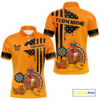 Custom Orange Funny Drunk Turkey US Flag Darts Jerseys, Thanksgiving Darts Team Shirts