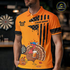 Custom Orange Funny Drunk Turkey US Flag Darts Jerseys, Thanksgiving Darts Team Shirts