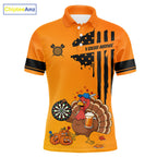 Custom Orange Funny Drunk Turkey US Flag Darts Jerseys, Thanksgiving Darts Team Shirts