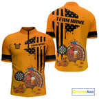 Custom Orange Funny Drunk Turkey US Flag Darts Jerseys, Thanksgiving Darts Team Shirts