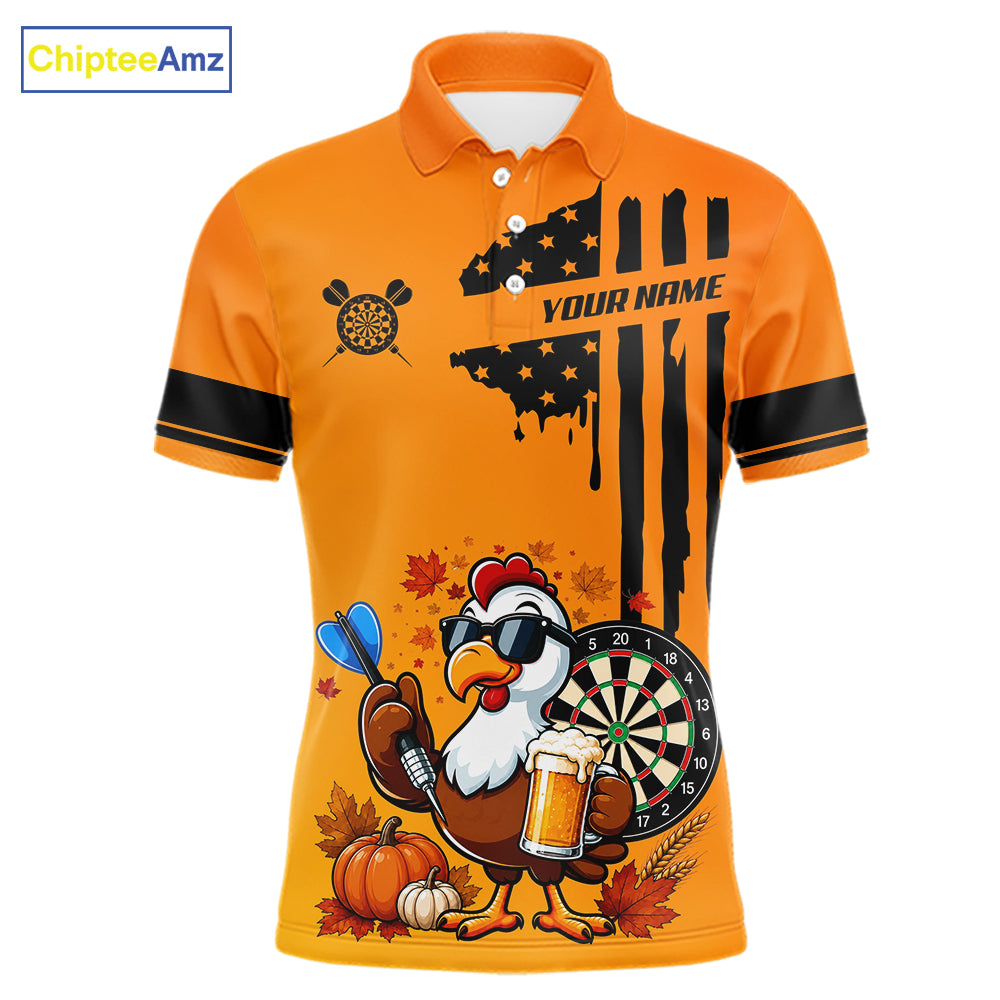 Custom Orange Funny Turkey Beer US Flag Darts Jerseys, Thanksgiving Darts Team Shirts