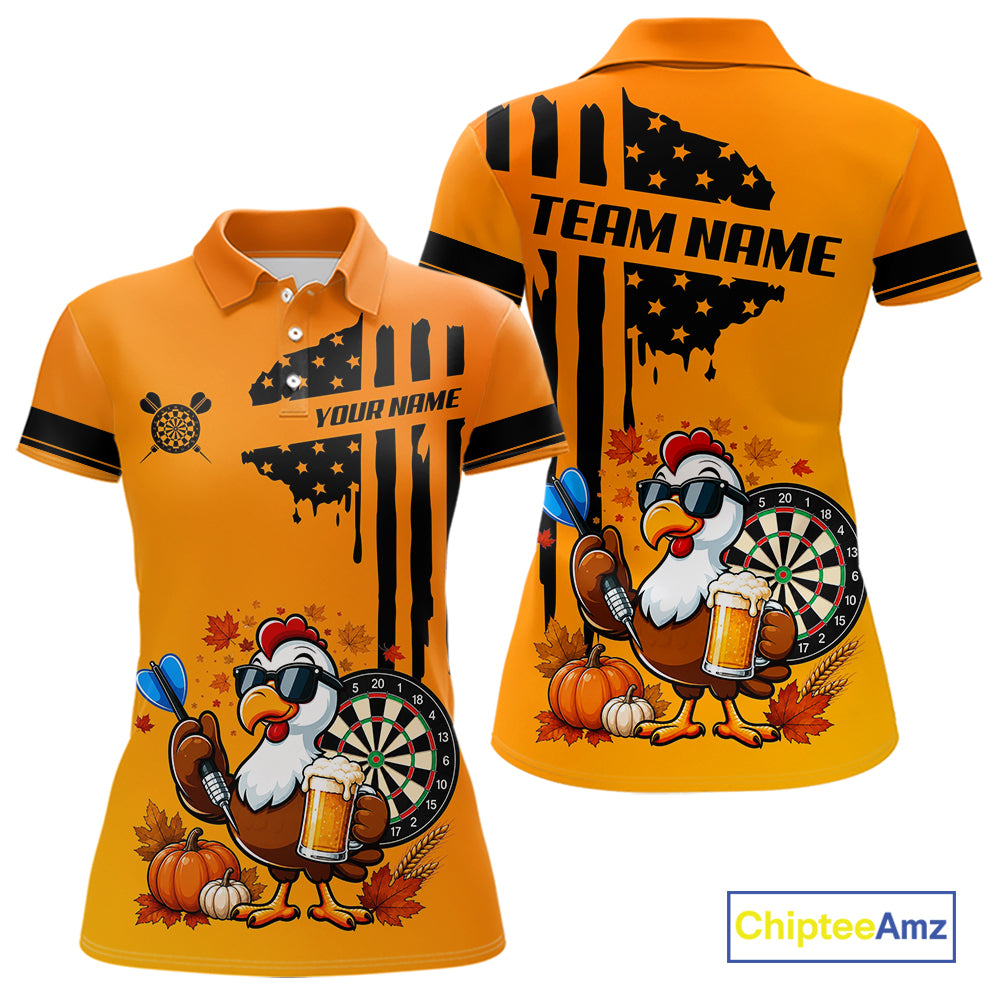 Custom Orange Funny Turkey Beer US Flag Darts Jerseys, Thanksgiving Darts Team Shirts