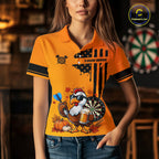 Custom Orange Funny Turkey Beer US Flag Darts Jerseys, Thanksgiving Darts Team Shirts