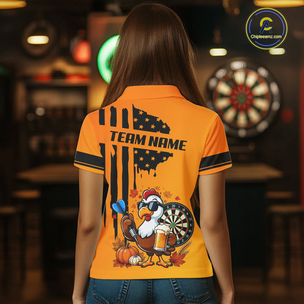 Custom Orange Funny Turkey Beer US Flag Darts Jerseys, Thanksgiving Darts Team Shirts