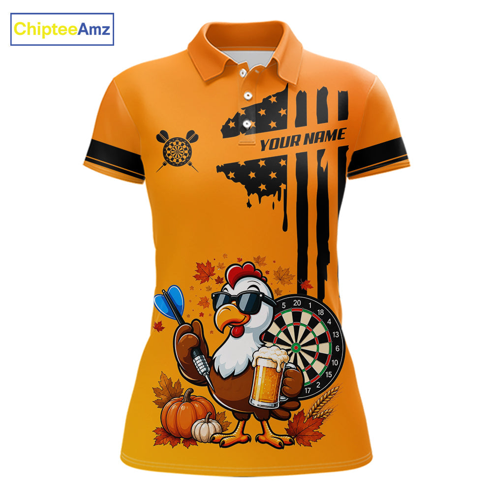 Custom Orange Funny Turkey Beer US Flag Darts Jerseys, Thanksgiving Darts Team Shirts