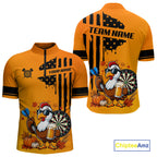 Custom Orange Funny Turkey Beer US Flag Darts Jerseys, Thanksgiving Darts Team Shirts