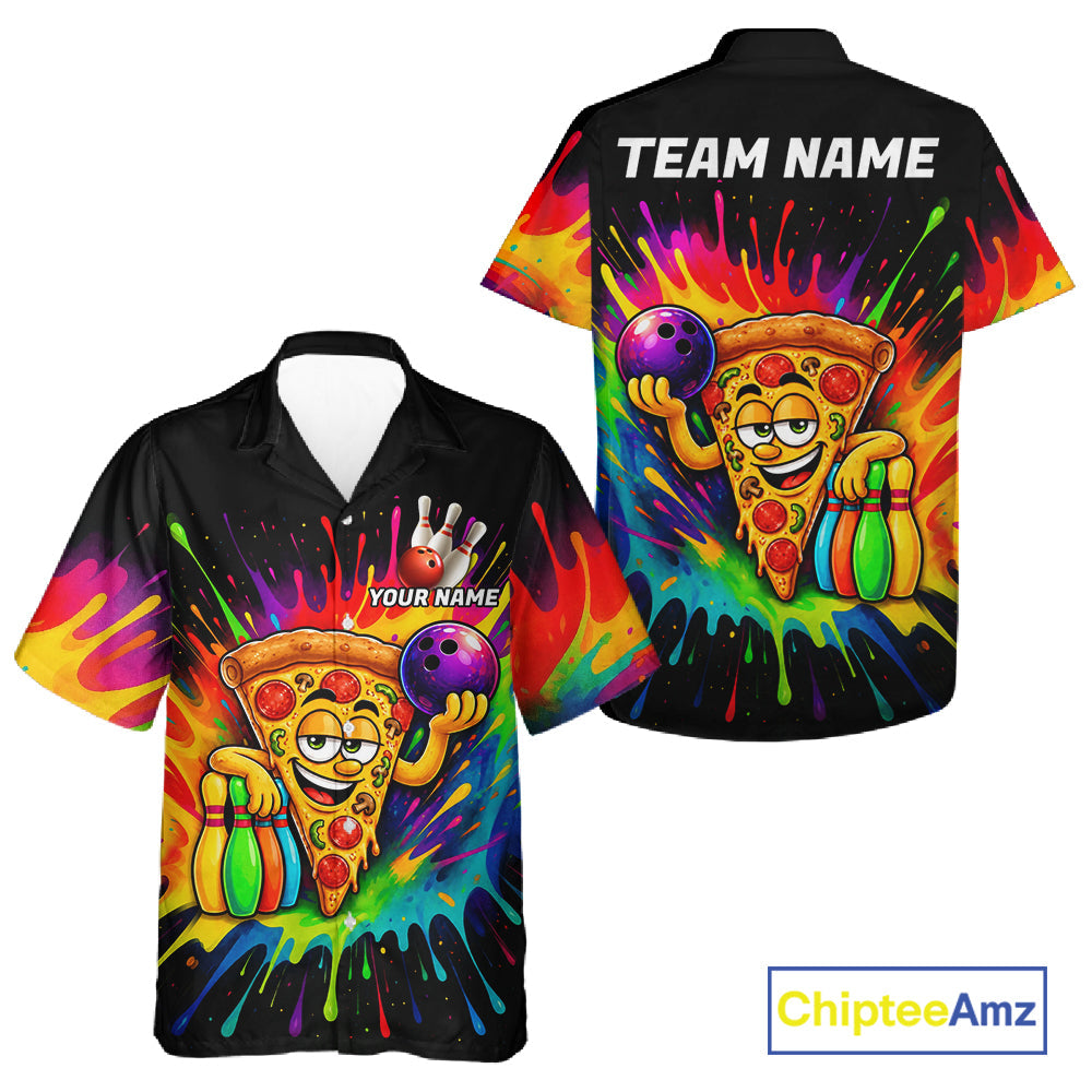 Colorful Bowling Jerseys Funny Pizza Bowling Hawaiian Shirt Custom Bowling Team Shirts