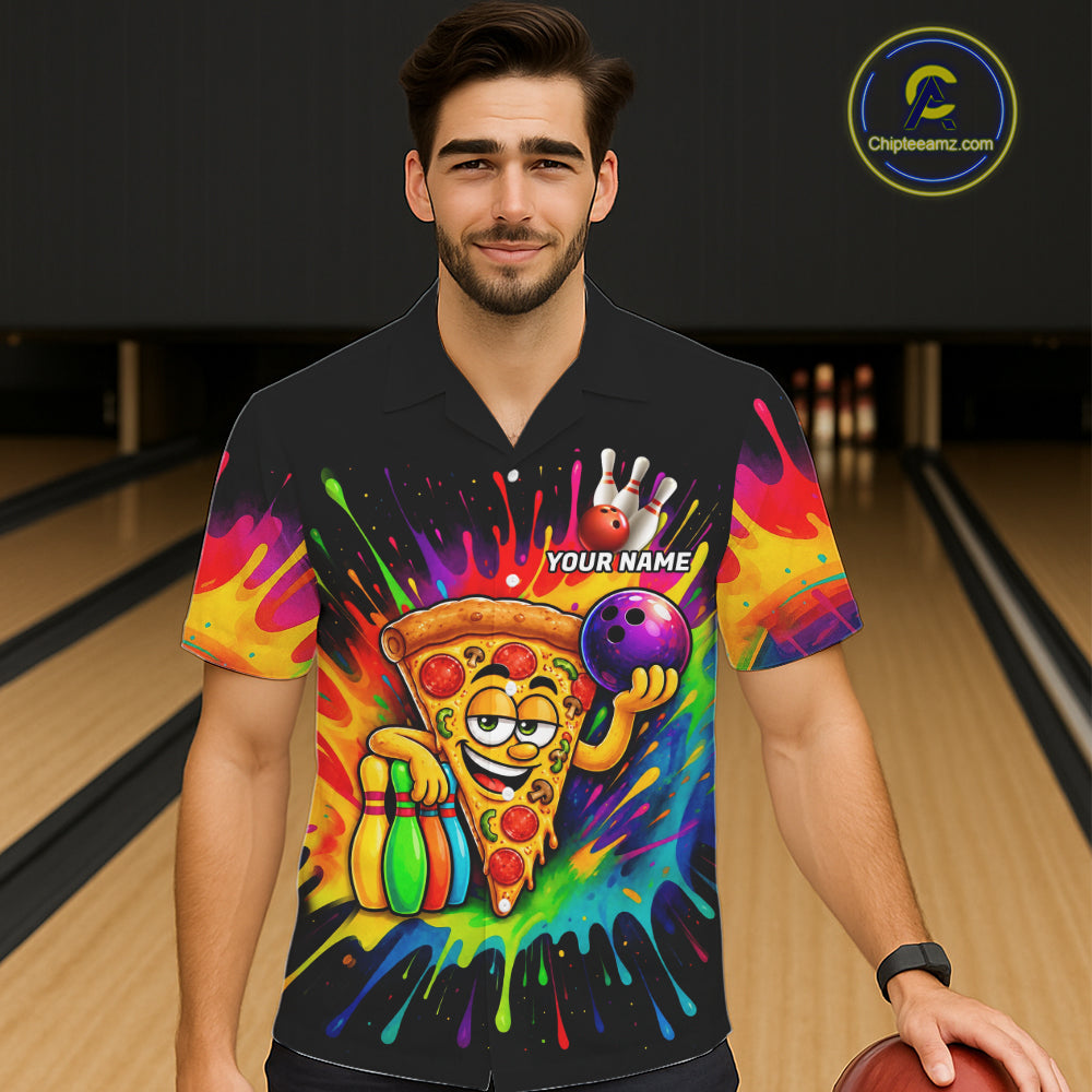 Colorful Bowling Jerseys Funny Pizza Bowling Hawaiian Shirt Custom Bowling Team Shirts