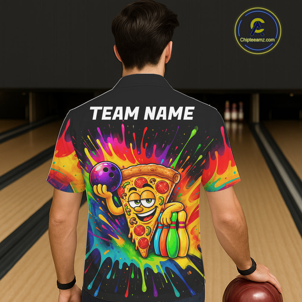 Colorful Bowling Jerseys Funny Pizza Bowling Hawaiian Shirt Custom Bowling Team Shirts