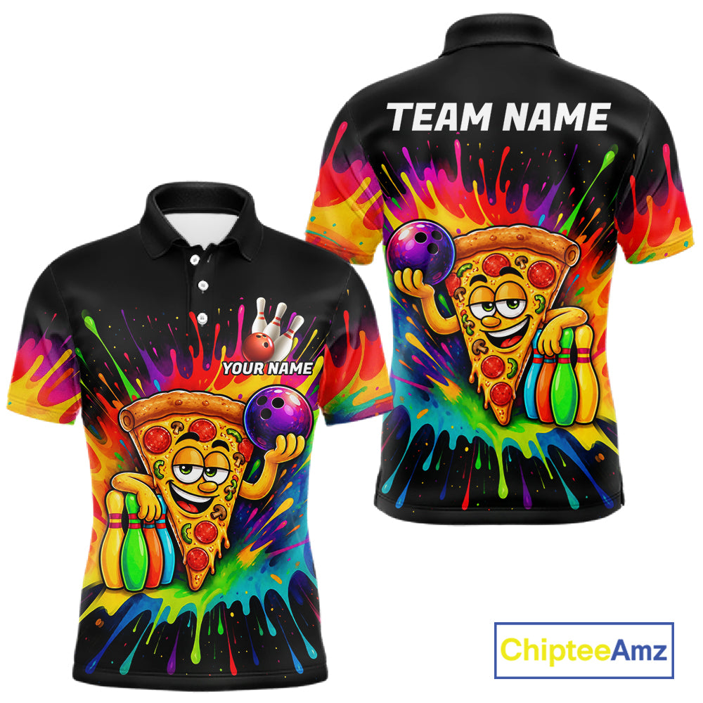 Colorful Bowling Jerseys Funny Pizza Bowling Polo, Quarter Zip Custom Bowling Team Shirts