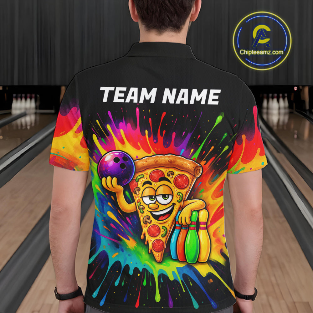 Colorful Bowling Jerseys Funny Pizza Bowling Polo, Quarter Zip Custom Bowling Team Shirts