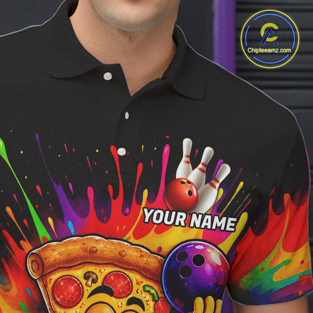 Colorful Bowling Jerseys Funny Pizza Bowling Polo, Quarter Zip Custom Bowling Team Shirts