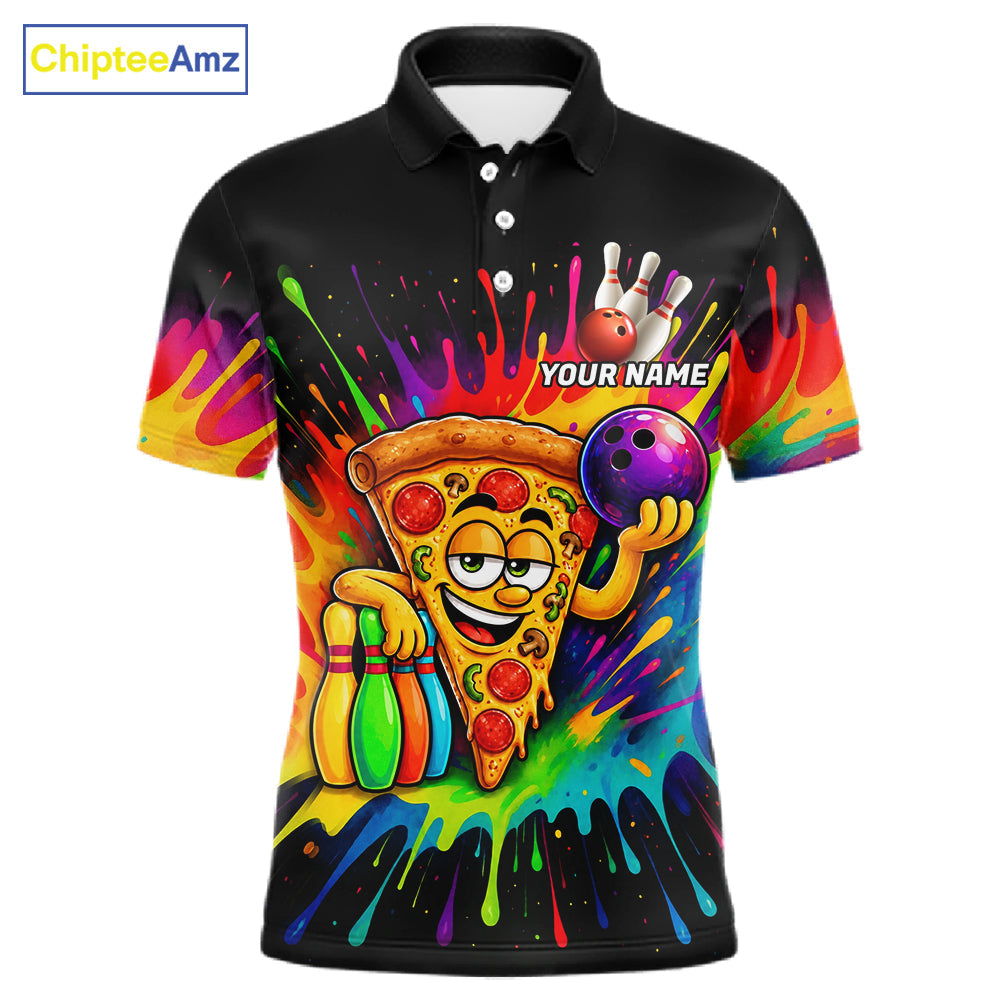 Colorful Bowling Jerseys Funny Pizza Bowling Polo, Quarter Zip Custom Bowling Team Shirts