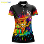 Colorful Bowling Jerseys Funny Pizza Bowling Polo, Quarter Zip Custom Bowling Team Shirts