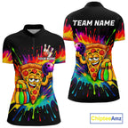 Colorful Bowling Jerseys Funny Pizza Bowling Polo, Quarter Zip Custom Bowling Team Shirts