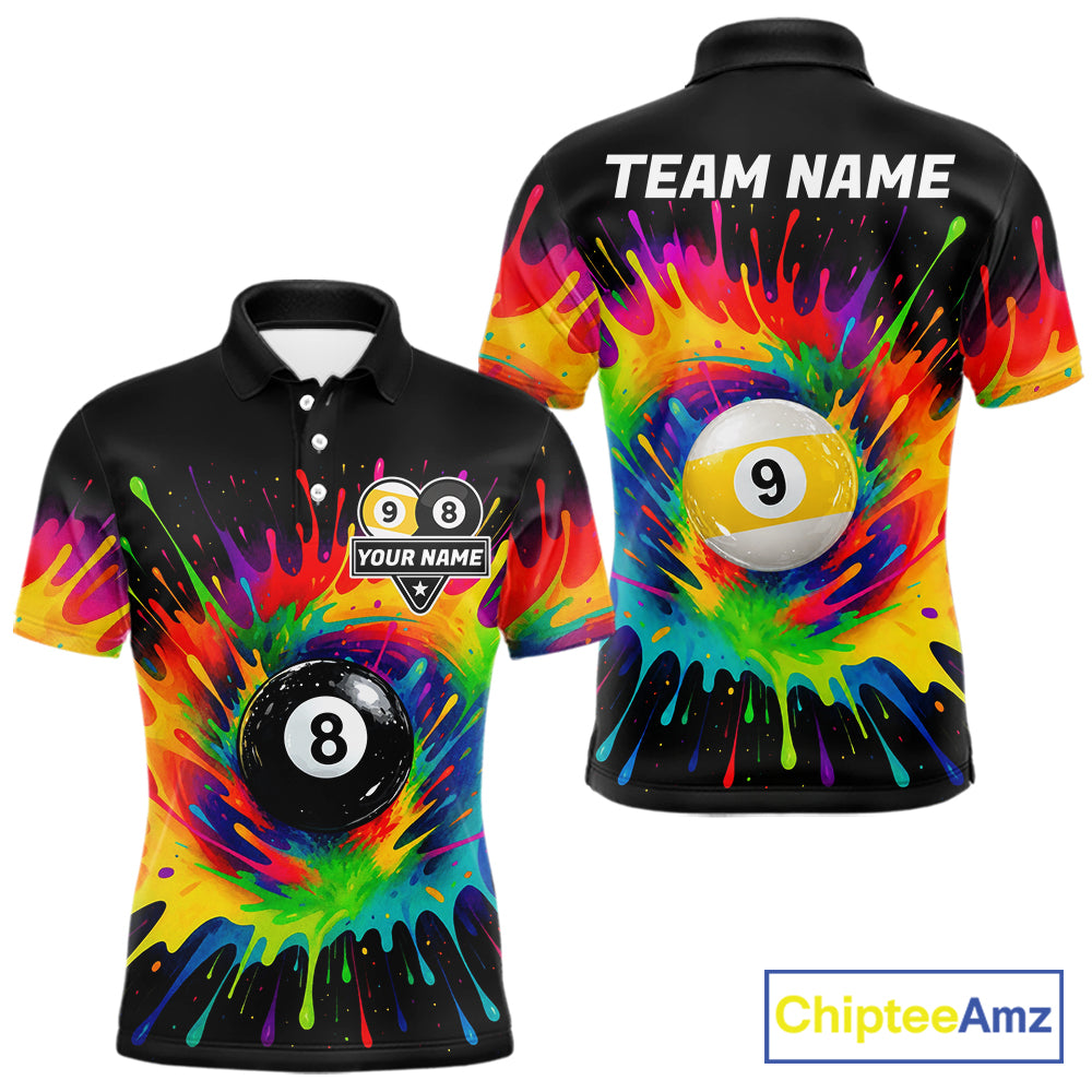 Colorful Splatter Billiard Jersey Funny 8 Ball & 9 Ball Billiard Shirts Custom Pool Jersey