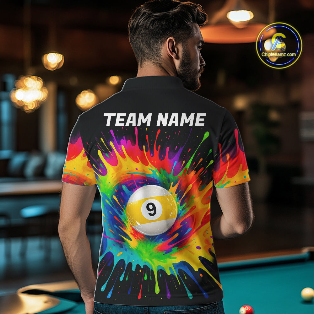 Colorful Splatter Billiard Jersey Funny 8 Ball & 9 Ball Billiard Shirts Custom Pool Jersey