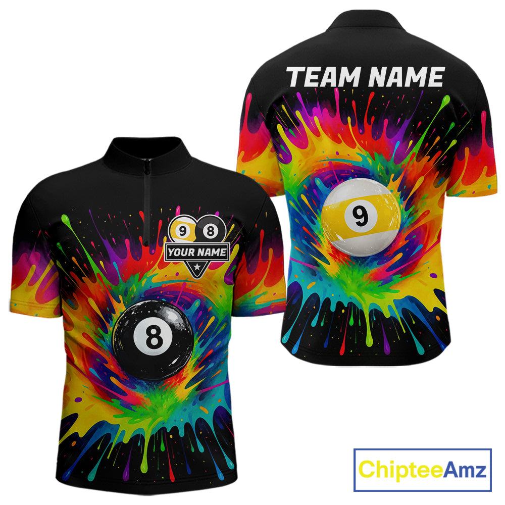 Colorful Splatter Billiard Jersey Funny 8 Ball & 9 Ball Billiard Shirts Custom Pool Jersey