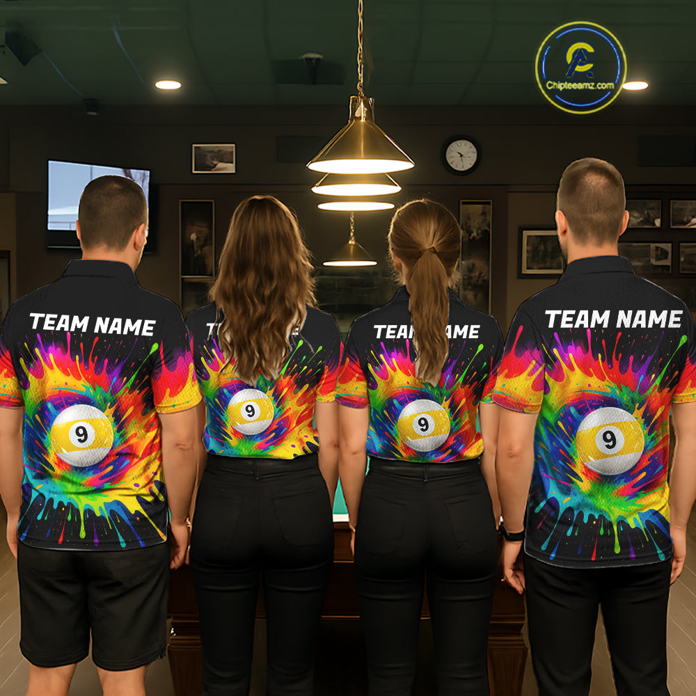 Colorful Splatter Billiard Jersey Funny 8 Ball & 9 Ball Billiard Shirts Custom Pool Jersey