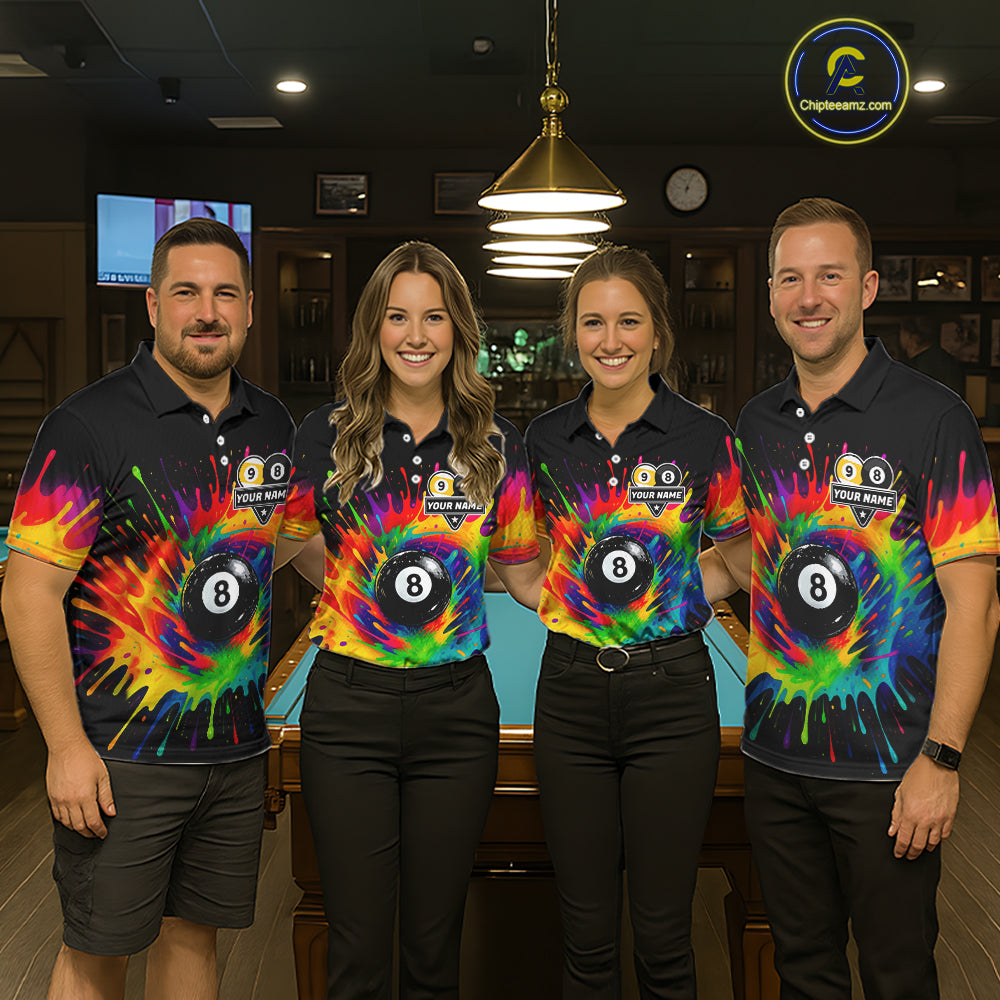 Colorful Splatter Billiard Jersey Funny 8 Ball & 9 Ball Billiard Shirts Custom Pool Jersey