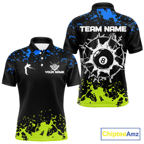 Personalized Black, Blue And Green 8 Ball Billiard Shirts Custom Pool Team Jersey