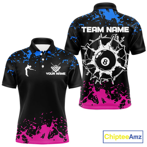 Personalized Black, Blue And Pink 8 Ball Billiard Shirts Custom Pool Team Jersey