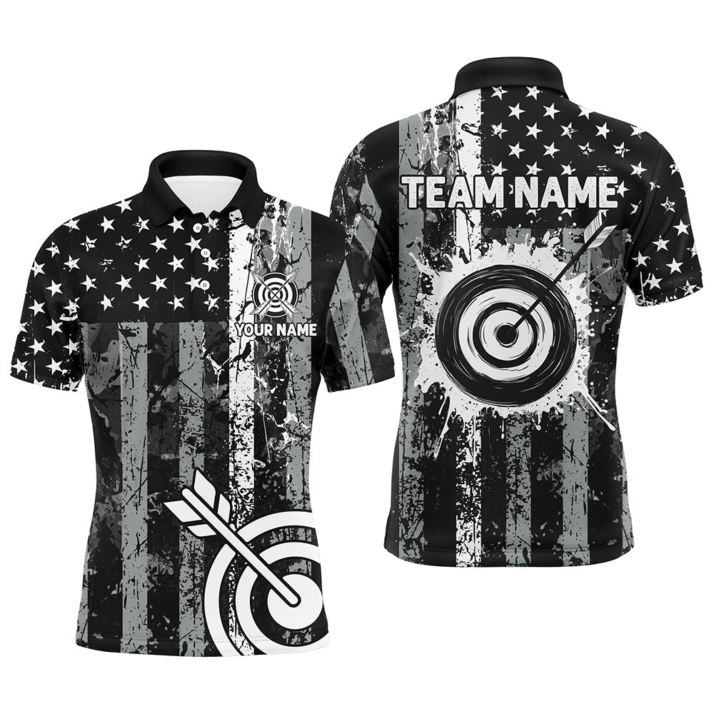 Custom Black Grunge USA Flag Archery Shirts, Patriotic American Archery Team Jerseys